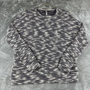 Fabletics Pullover Sweater Womens M White Purple Semi-Sheer Open Knit Top (0848)